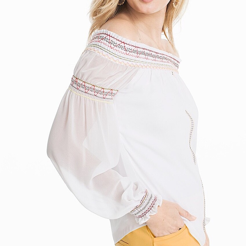WHBM OFF-SHOULDER EMBROIDERED BLOUSE - Picture 2 of 11
